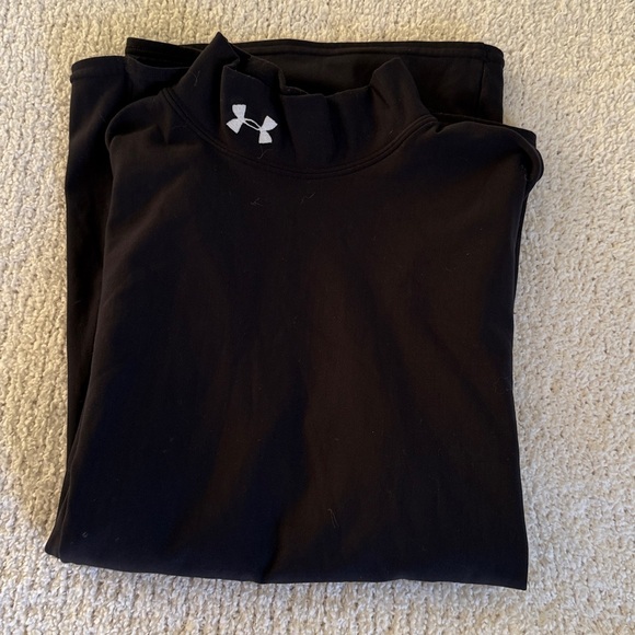 Under Armour Men’s Thermal Long Sleeve Black Mock Neck Top Size Medium Heat Gear - Picture 5 of 7